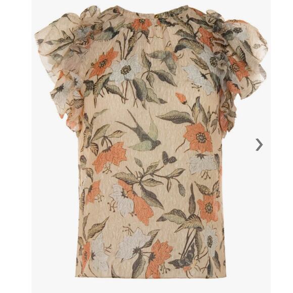 NWOT Ulla Johnson Floral Silk Blend Dani Alabaster Blouse - Picture 1 of 7
